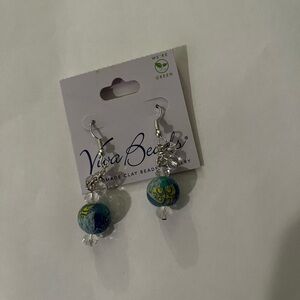 Blue  Swirl Bead Dangle Earrings